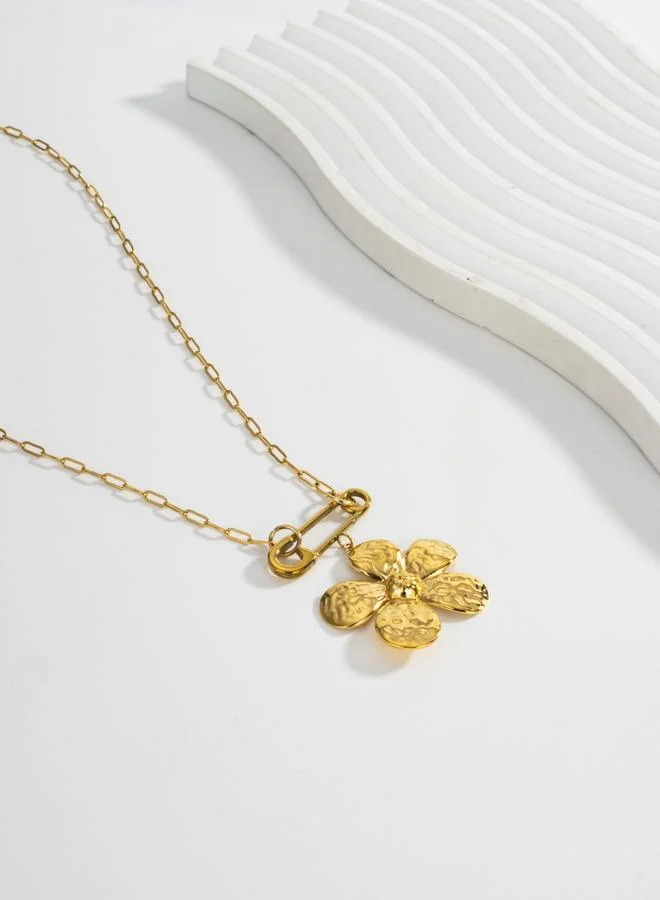 تايك تو عقد معدني بقلادة زهور وتصميم مشبك ورق